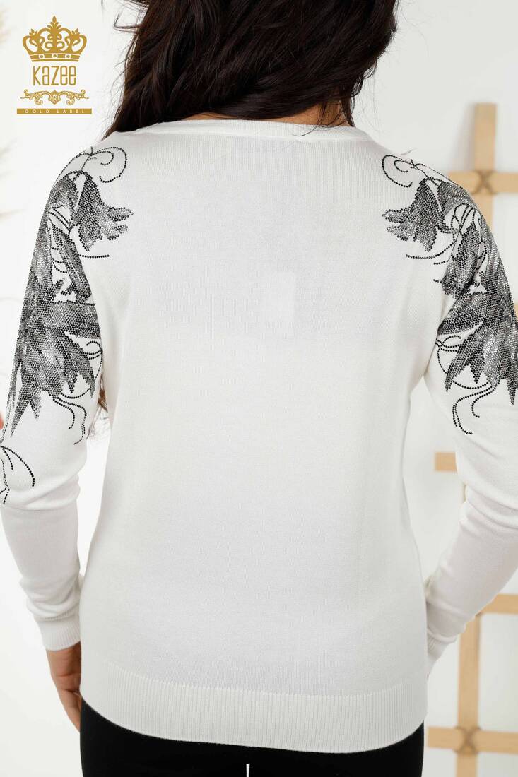 Women's Knitwear Stone Embroidered Ecru - 30210 | KAZEE