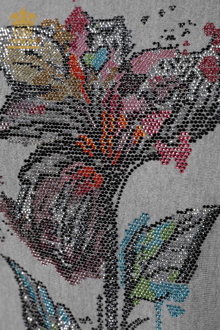 Women's Knitwear Stone Embroidered Gray - 16628 | KAZEE - Thumbnail
