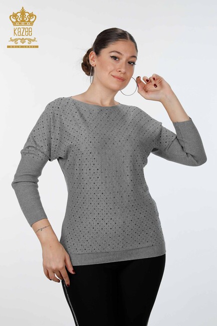 Women's Knitwear Embroidered Gray-Melange - 15092 | KAZEE - Thumbnail