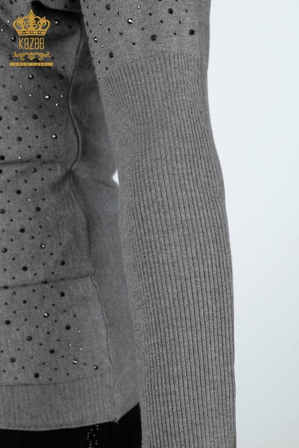 Women's Knitwear Embroidered Gray-Melange - 15092 | KAZEE - Thumbnail