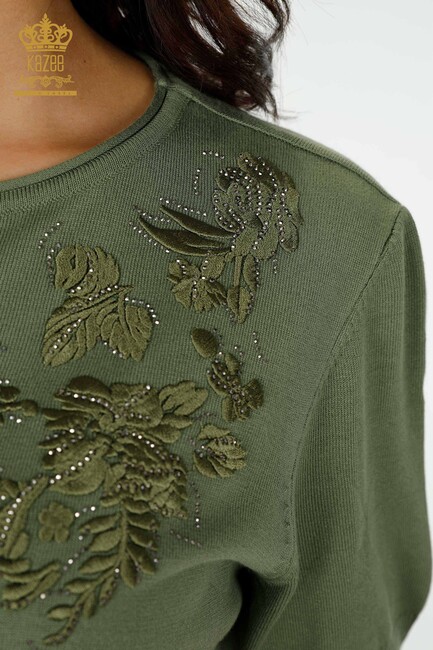 Women's Knitwear Stone Embroidered Khaki - 16849 | KAZEE - Thumbnail