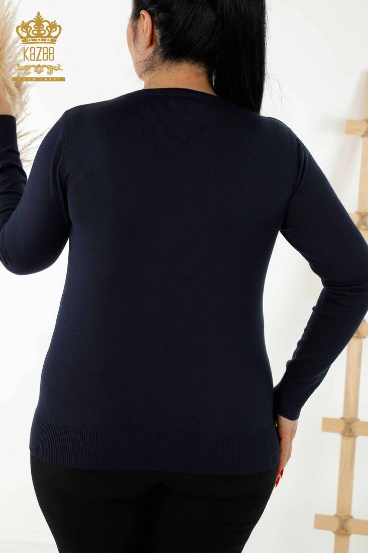 Women's Knitwear Stone Embroidered Navy Blue - 16964 | KAZEE