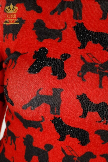 Women's Knitwear Stone Embroidered Red - 18406 | KAZEE - Thumbnail