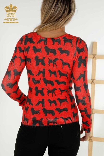 Women's Knitwear Stone Embroidered Red - 18406 | KAZEE - Thumbnail