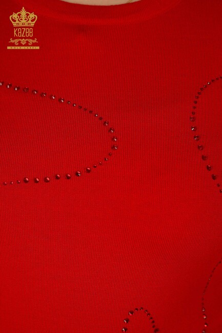 Women's Knitwear Stone Embroidered Red - 30157 | KAZEE - Thumbnail
