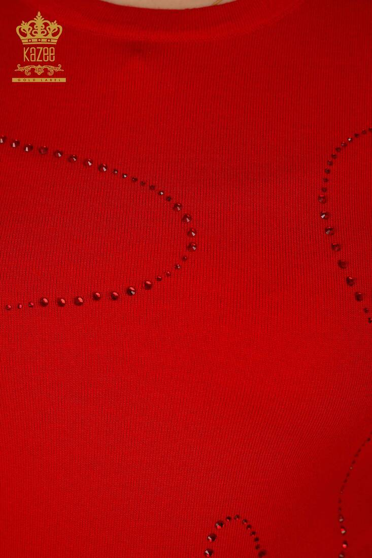Women's Knitwear Stone Embroidered Red - 30157 | KAZEE