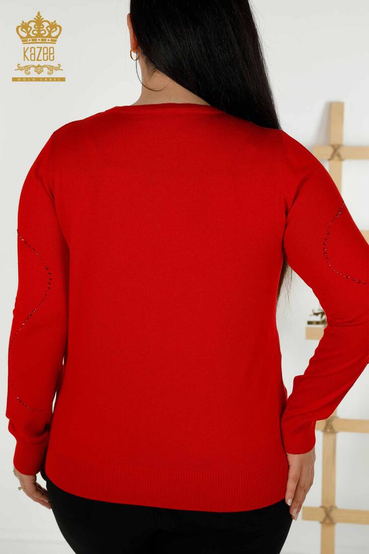 Women's Knitwear Stone Embroidered Red - 30157 | KAZEE