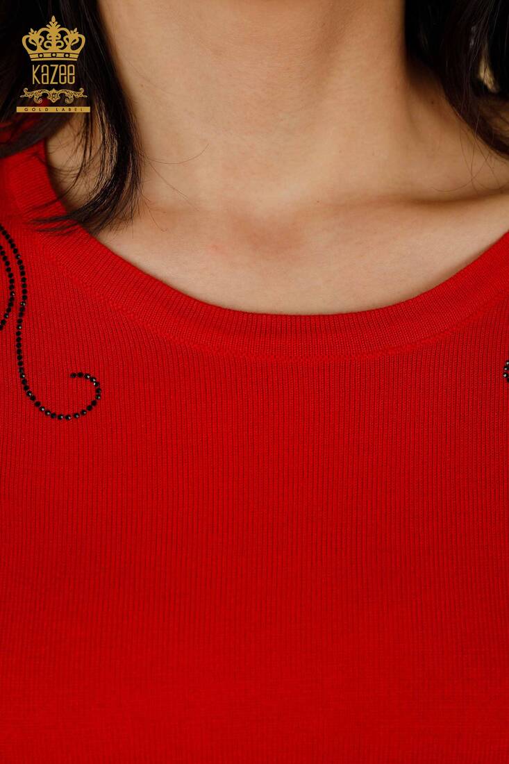 Women's Knitwear Stone Embroidered Red - 30210 | KAZEE
