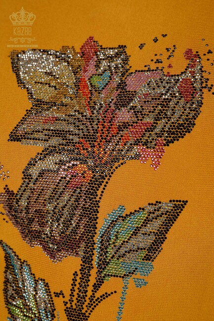 Women's Knitwear Stone Embroidered Saffron - 16628 | KAZEE - Thumbnail