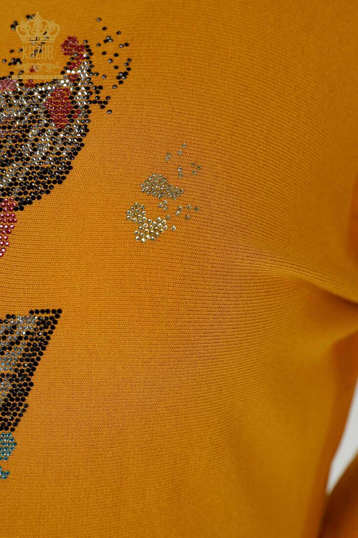 Women's Knitwear Stone Embroidered Saffron - 16628 | KAZEE