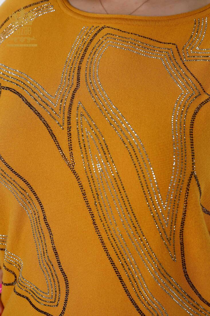 Women's Knitwear Stone Embroidered Saffron - 16645 | KAZEE