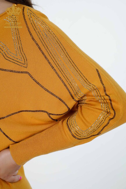 Women's Knitwear Stone Embroidered Saffron - 16645 | KAZEE - Thumbnail