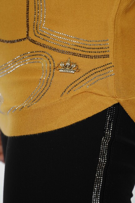 Women's Knitwear Stone Embroidered Saffron - 16645 | KAZEE - Thumbnail