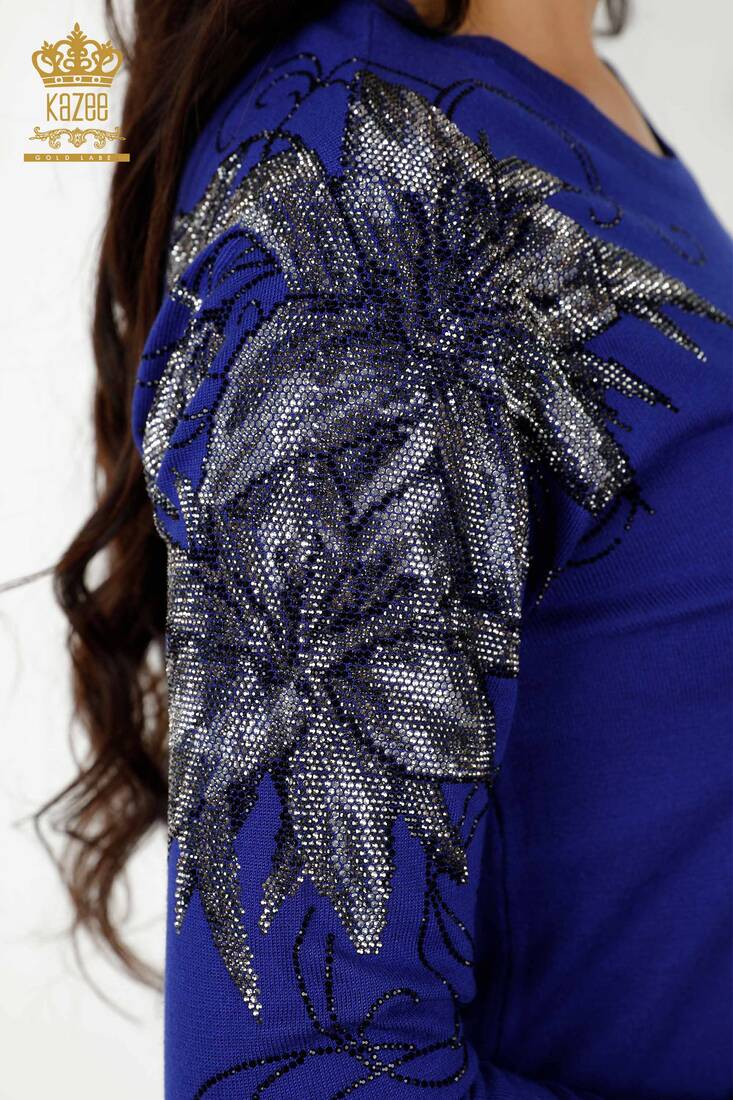 Women's Knitwear Stone Embroidered Saks - 30210 | KAZEE