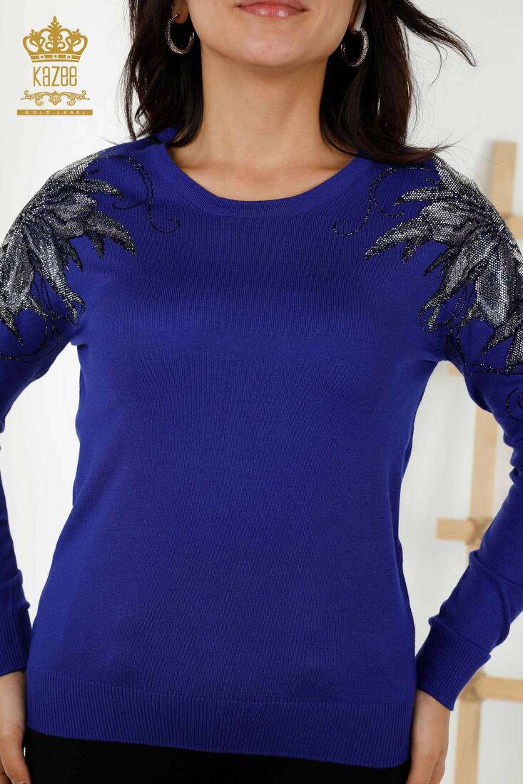 Women's Knitwear Stone Embroidered Saks - 30210 | KAZEE