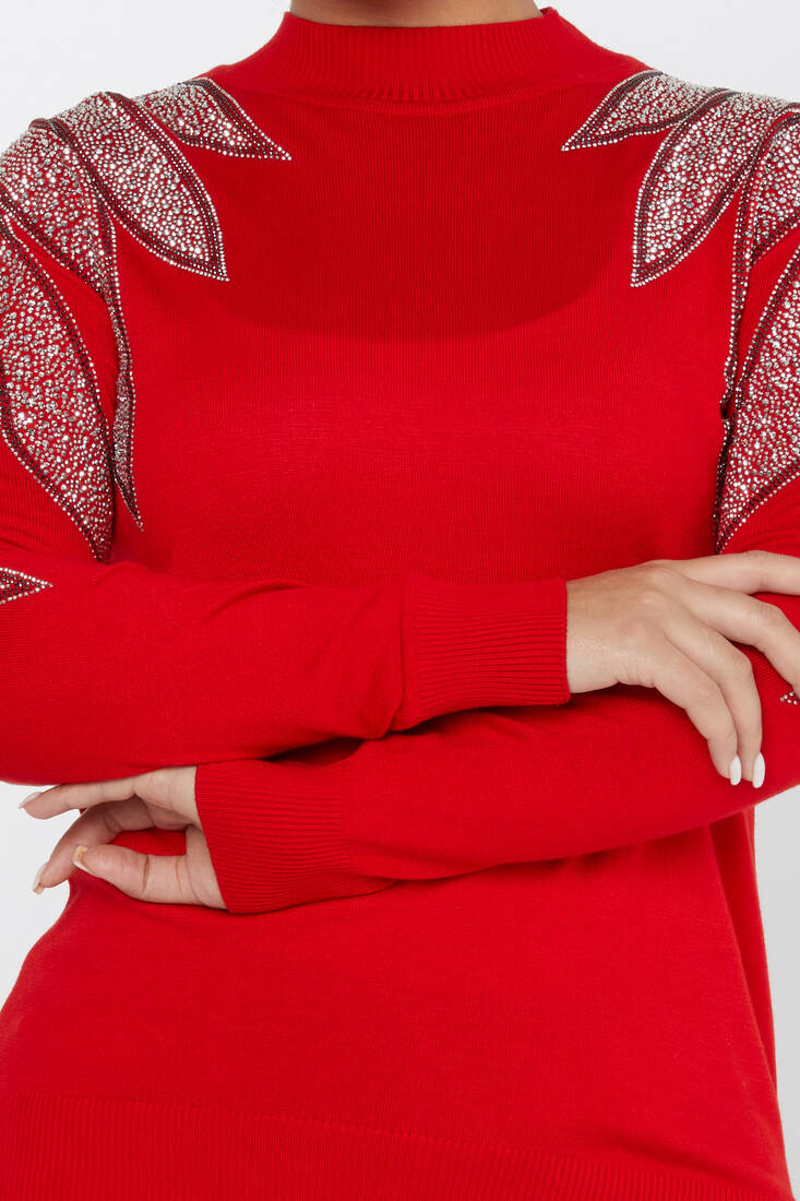 Women's Knitwear Stoned Long Sleeve Sweater Red - 30114 | KAZEE