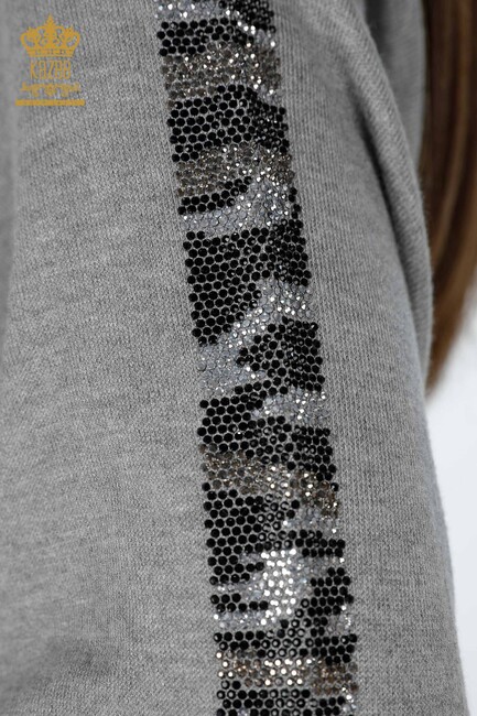 Women's Knitwear Stripe Stone Embroidered Gray - 16646 | KAZEE - Thumbnail