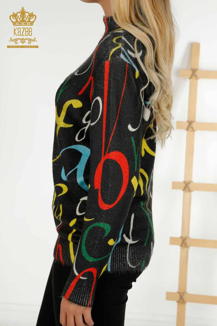 Women's Knitwear Sweater Angora Pattern Black - 18962 | KAZEE