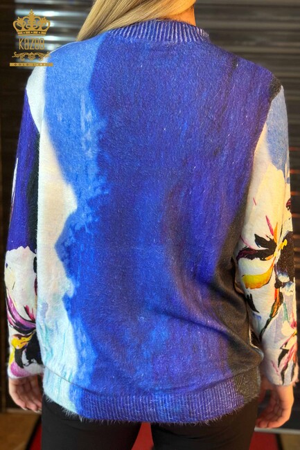 Women's Knitwear Sweater Angora Pattern Blue - 18958 | KAZEE - Thumbnail