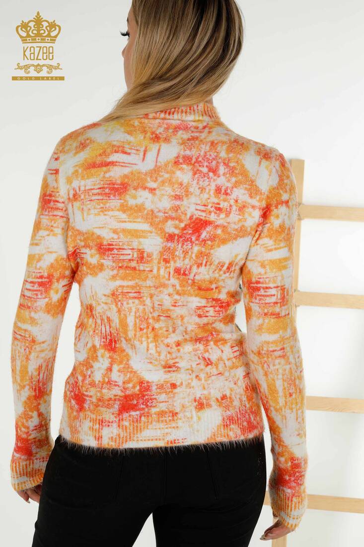 Women's Knitwear Sweater Angora Patterned Orange - 18951 | KAZEE