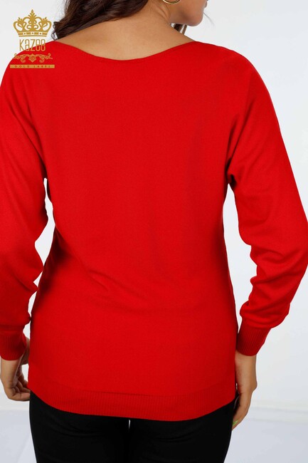 Women's Knitwear Cat Patterned Red - 15284 | KAZEE - Thumbnail