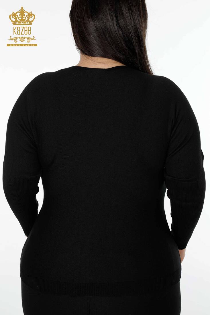 Women's Knitwear Sweater Crew Neck Black - 15702 | KAZEE