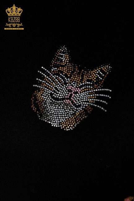 Women's Knitwear Sweater Cat Patterned Black - 16140 | KAZEE - Thumbnail