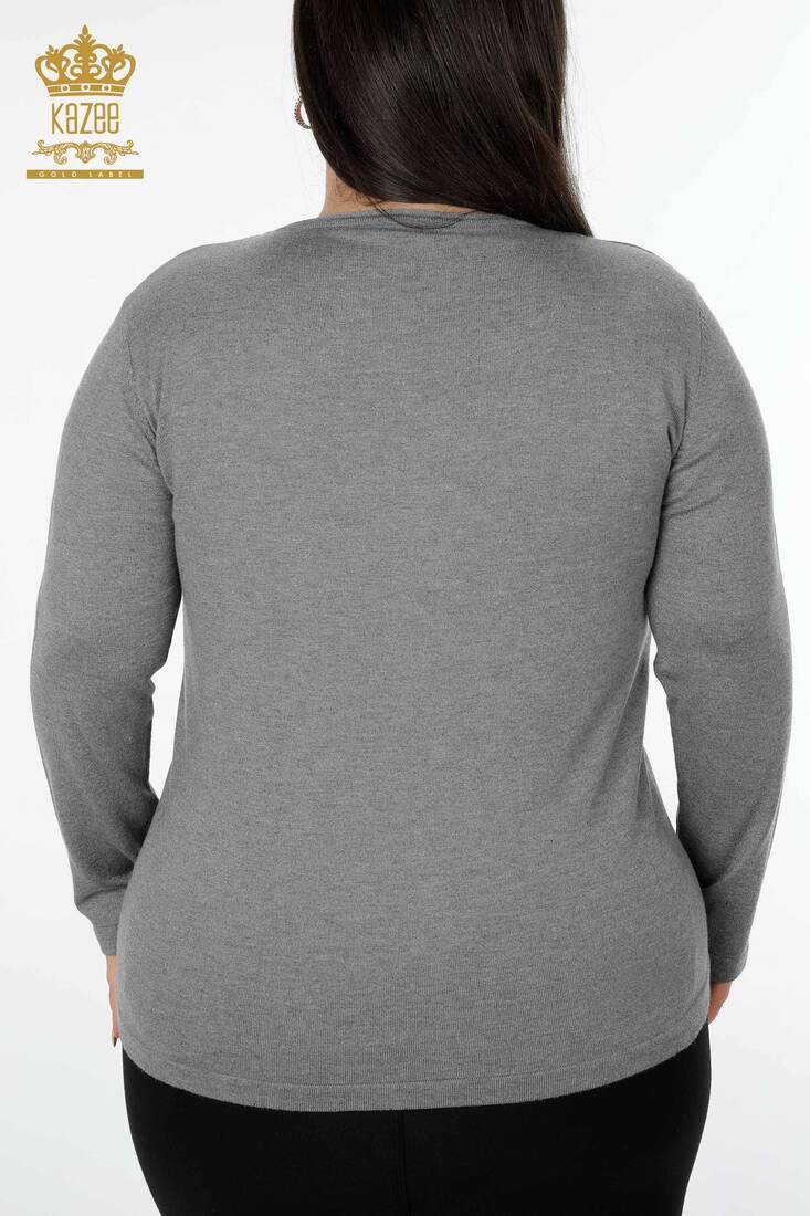 Women's Knitwear Sweater Colored Stone Embroidered Gray - 15999 | KAZEE