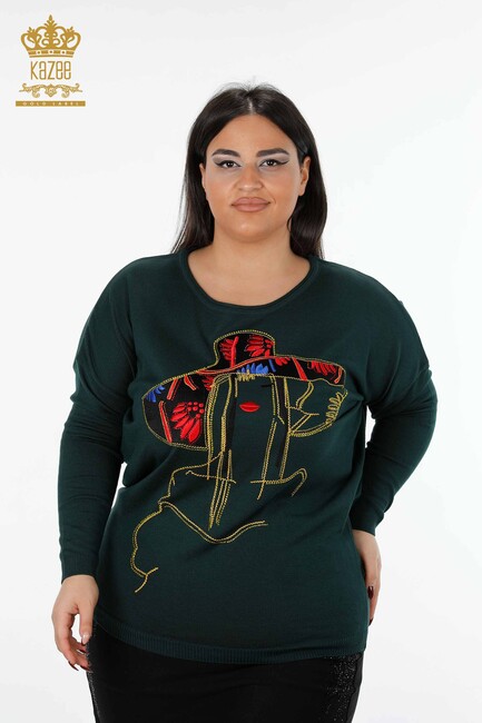 Women's Knitwear Sweater Colored Crystal Stone Embroidered Nefti - 16126 | KAZEE - Thumbnail