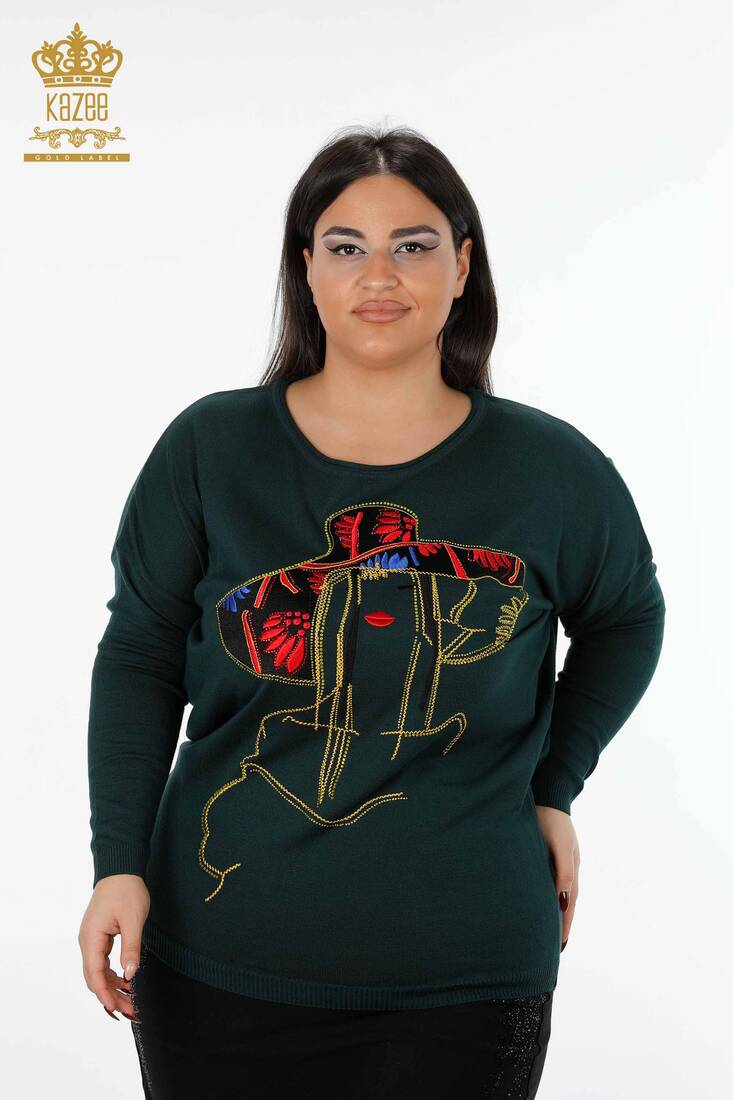 Women's Knitwear Sweater Colored Crystal Stone Embroidered Nefti - 16126 | KAZEE