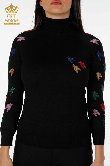 Women's Knitwear Sweater Colored Stone Black - 14731 | KAZEE - Thumbnail