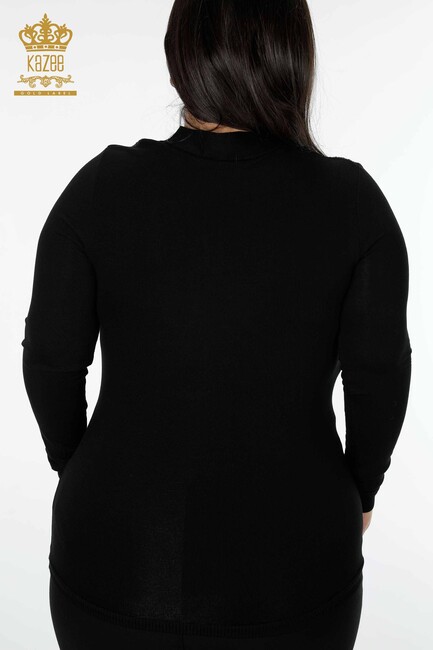 Women's Knitwear Sweater Crystal Stone Embroidered Black - 12882 | KAZEE - Thumbnail