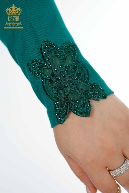 Women's Knitwear Sweater Green With Crystal Stones - 14473 | KAZEE - Thumbnail