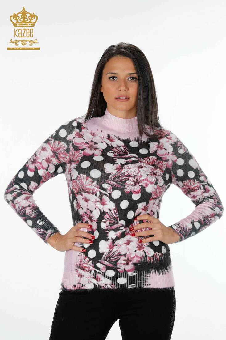 Women's Knitwear Sweater Digital Printed Pink - 18922 | KAZEE