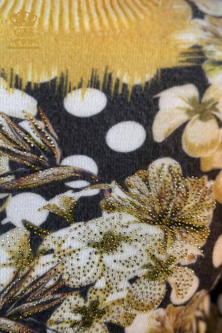 Women's Knitwear Sweater Digital Printed Saffron - 18922 | KAZEE - Thumbnail