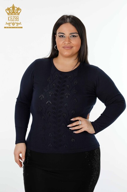 Women's Knitwear Sweater Embroidered Navy - 14747 | KAZEE - Thumbnail
