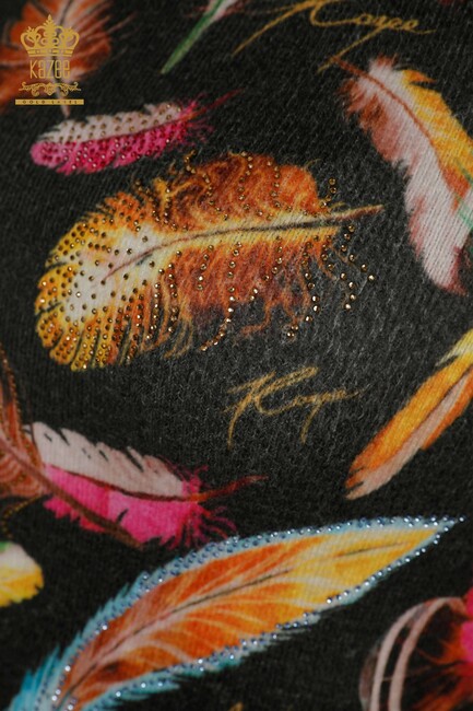 Women's Knitwear Sweater Feather Detailed Black - 16970 | KAZEE - Thumbnail