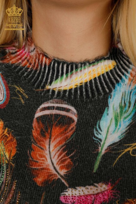 Women's Knitwear Sweater Feather Detailed Black - 16970 | KAZEE - Thumbnail