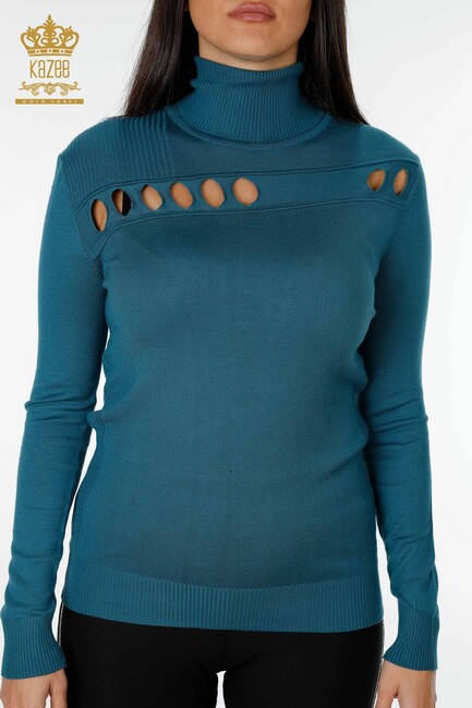 Women's Knitwear Sweater Turtleneck Petrol - 14053 | KAZEE - Thumbnail
