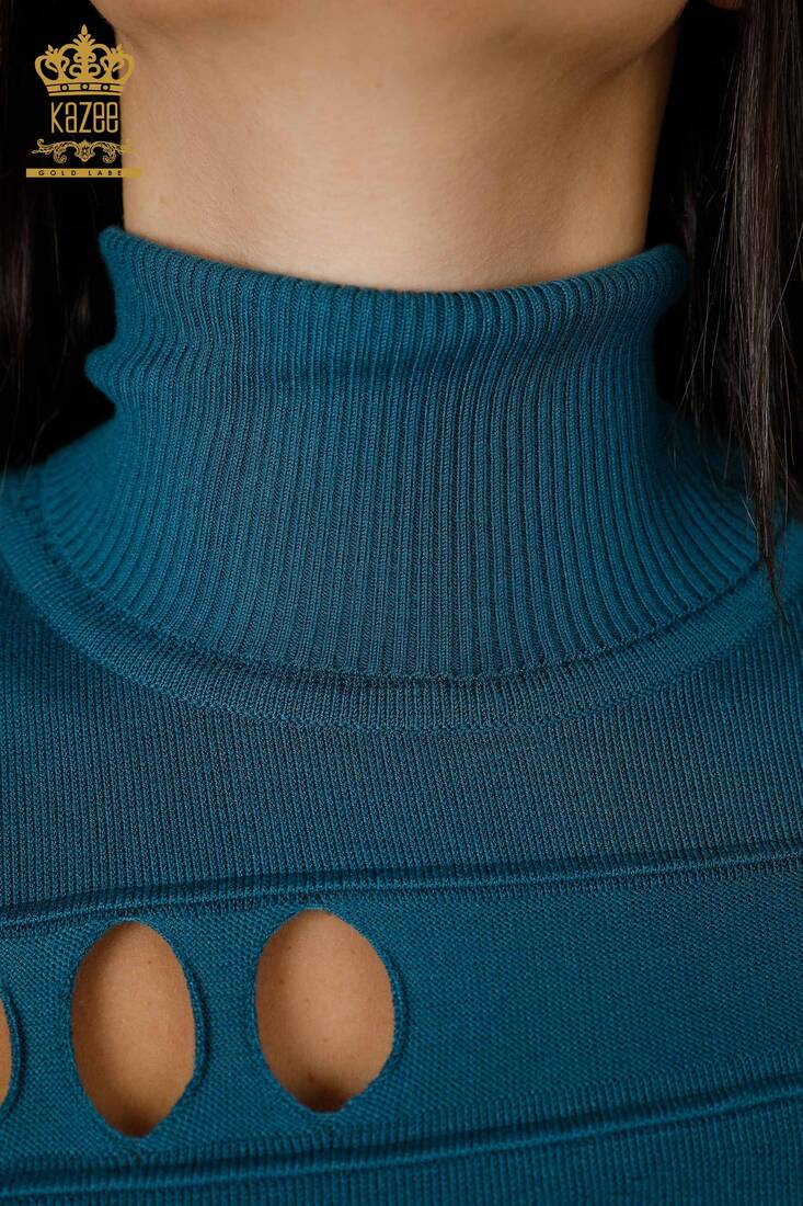 Women's Knitwear Sweater Turtleneck Petrol - 14053 | KAZEE