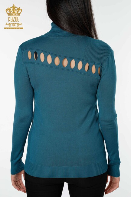 Women's Knitwear Sweater Turtleneck Petrol - 14053 | KAZEE - Thumbnail