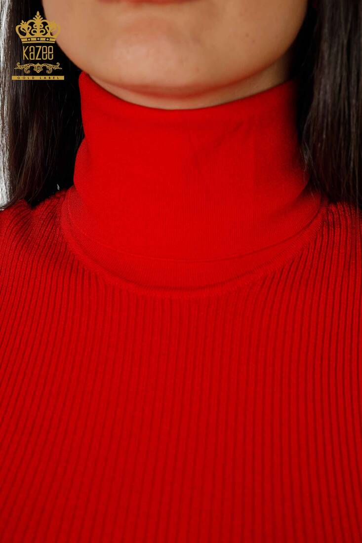 Women's Knitwear Sweater Turtleneck Red - 15258 | KAZEE