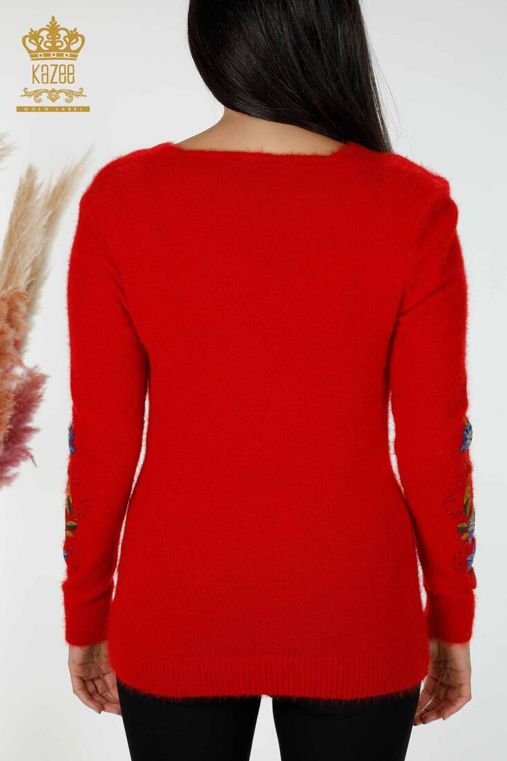 Women's Knitwear Sweater Red With Flower Embroidery - 18917 | KAZEE