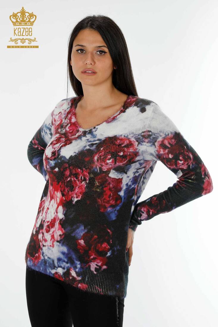 Women's Knitwear Sweater Floral Pattern - 18966 | KAZEE