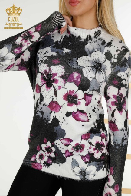 Women's Knitwear Sweater Floral Pattern Black - 18923 | KAZEE - Thumbnail