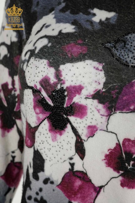 Women's Knitwear Sweater Floral Pattern Black - 18923 | KAZEE - Thumbnail