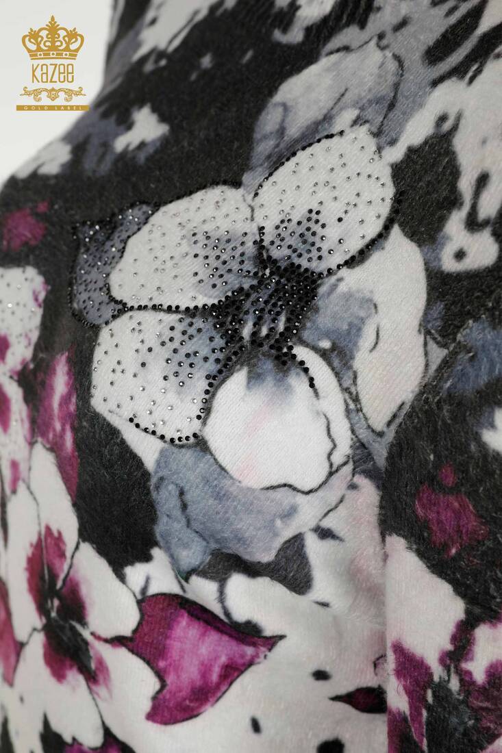 Women's Knitwear Sweater Floral Pattern Black - 18923 | KAZEE