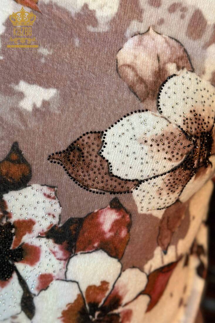 Women's Knitwear Sweater Floral Patterned Mink - 18923 | KAZEE