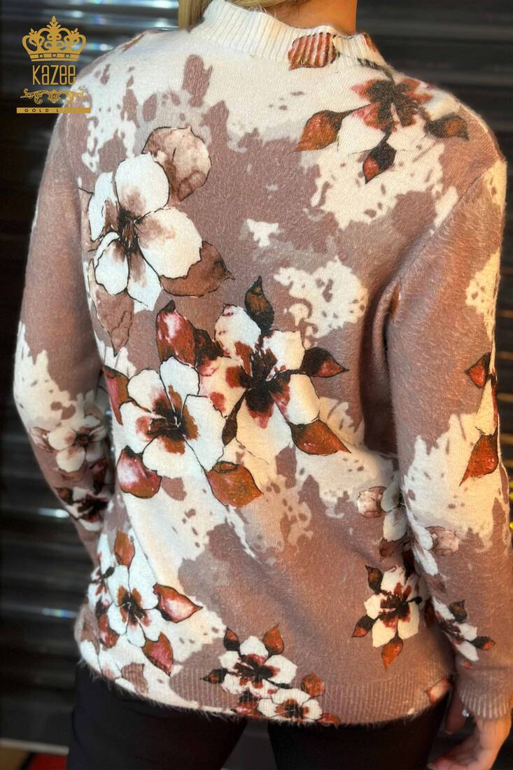 Women's Knitwear Sweater Floral Patterned Mink - 18923 | KAZEE