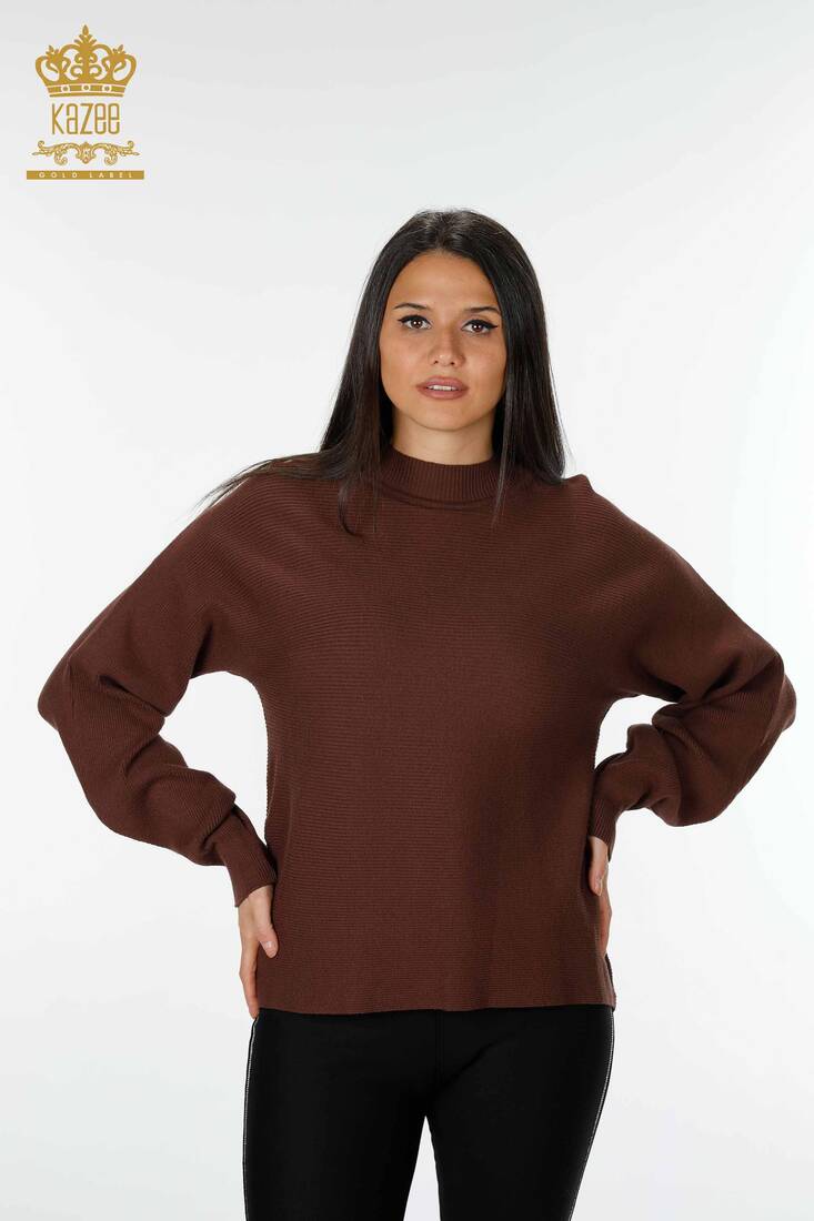 Women's Knitwear Sweater Stand Brown - 15669 | KAZEE